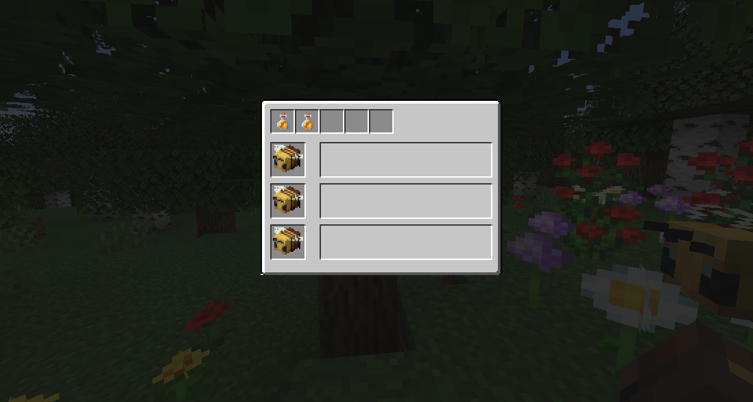 GUI dodawane przez modyfikacje Beenfo - ukazuje ilość pszczół w gnieździe oraz liczbę butelek miodu do zebrania przez gracza.