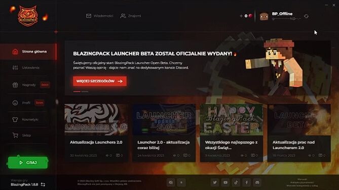 Wygląd launchera paczki BlazingPack