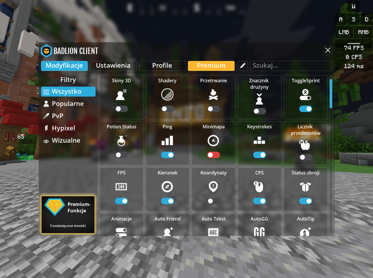 Lista przykładowych modyfikacji możliwych do włączenia